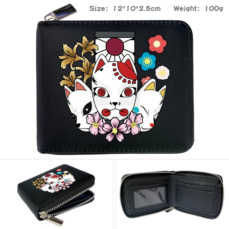 Demon Slayer Kimets Anime zipper black leather half-fold wallet 12X10X2.5CM 100G  -7A