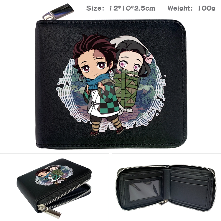 Demon Slayer Kimets Anime zipper black leather half-fold wallet 12X10X2.5CM 100G  8A