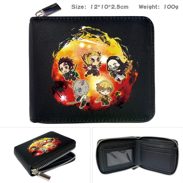 Demon Slayer Kimets Anime zipper black leather half-fold wallet 12X10X2.5CM 100G  3A