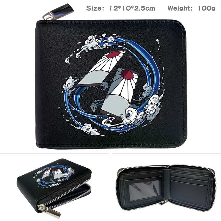 Demon Slayer Kimets Anime zipper black leather half-fold wallet 12X10X2.5CM 100G 6A