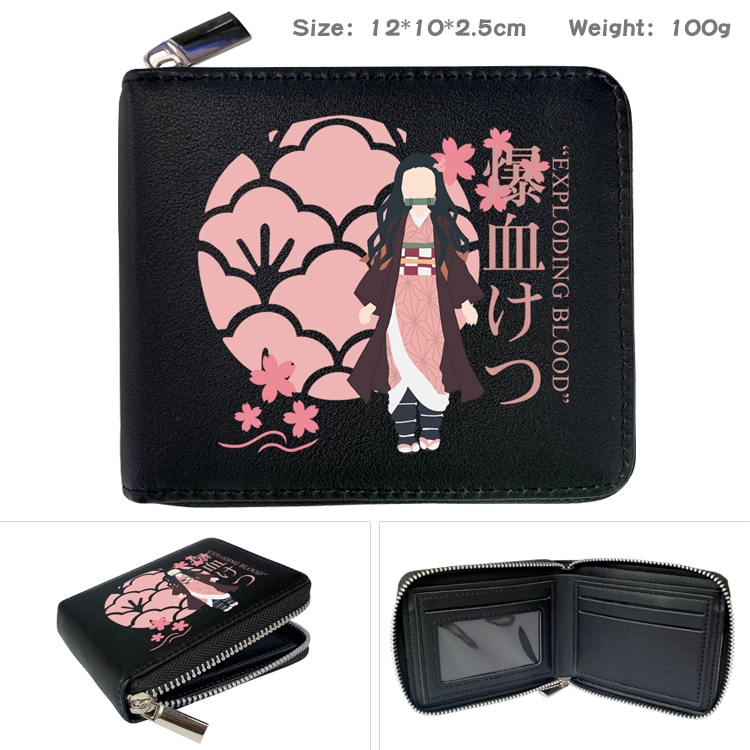 Demon Slayer Kimets Anime zipper black leather half-fold wallet 12X10X2.5CM 100G  10A