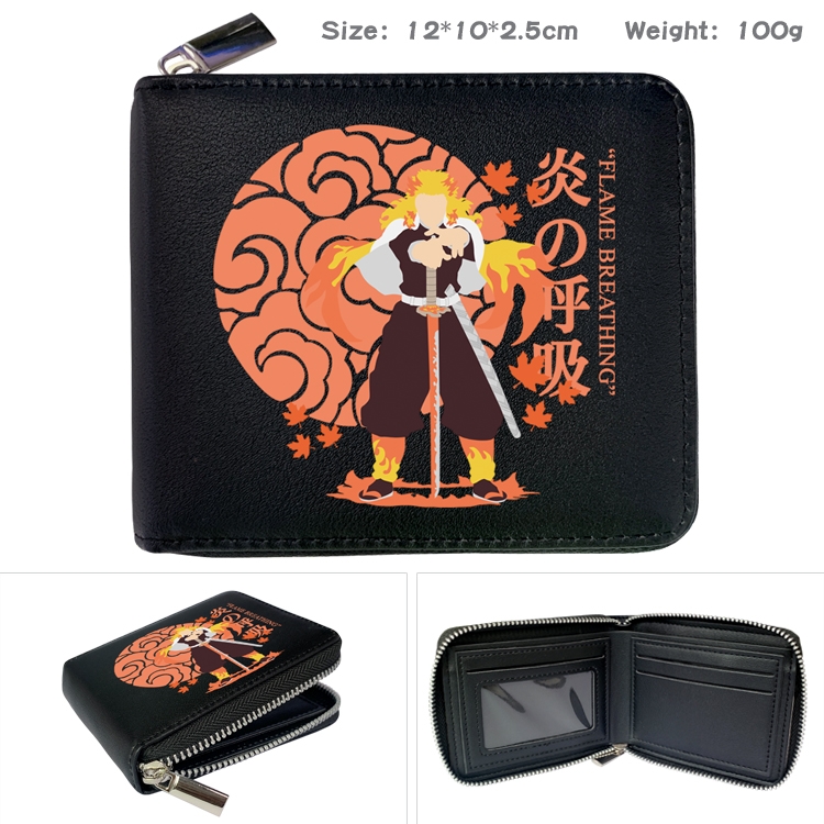 Demon Slayer Kimets Anime zipper black leather half-fold wallet 12X10X2.5CM 100G  13A