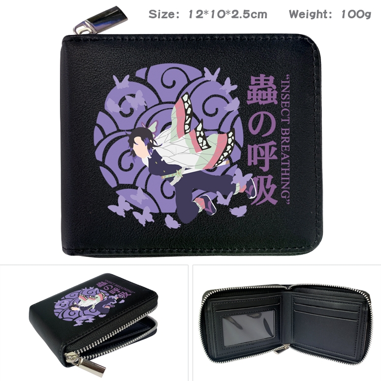 Demon Slayer Kimets Anime zipper black leather half-fold wallet 12X10X2.5CM 100G  12A