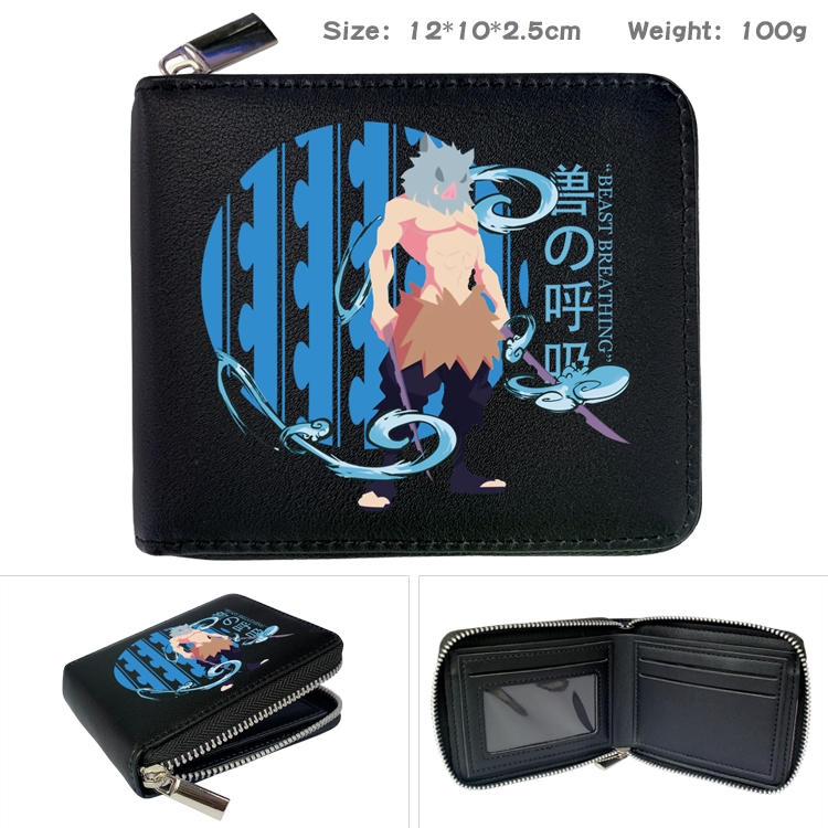 Demon Slayer Kimets Anime zipper black leather half-fold wallet 12X10X2.5CM 100G  15A
