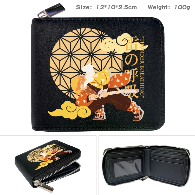 Demon Slayer Kimets Anime zipper black leather half-fold wallet 12X10X2.5CM 100G  11A