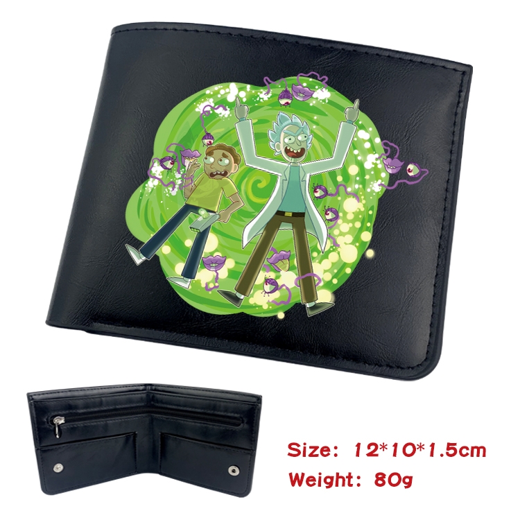 Rick and Morty Anime inner buckle black leather wallet 12X10X1.5CM  