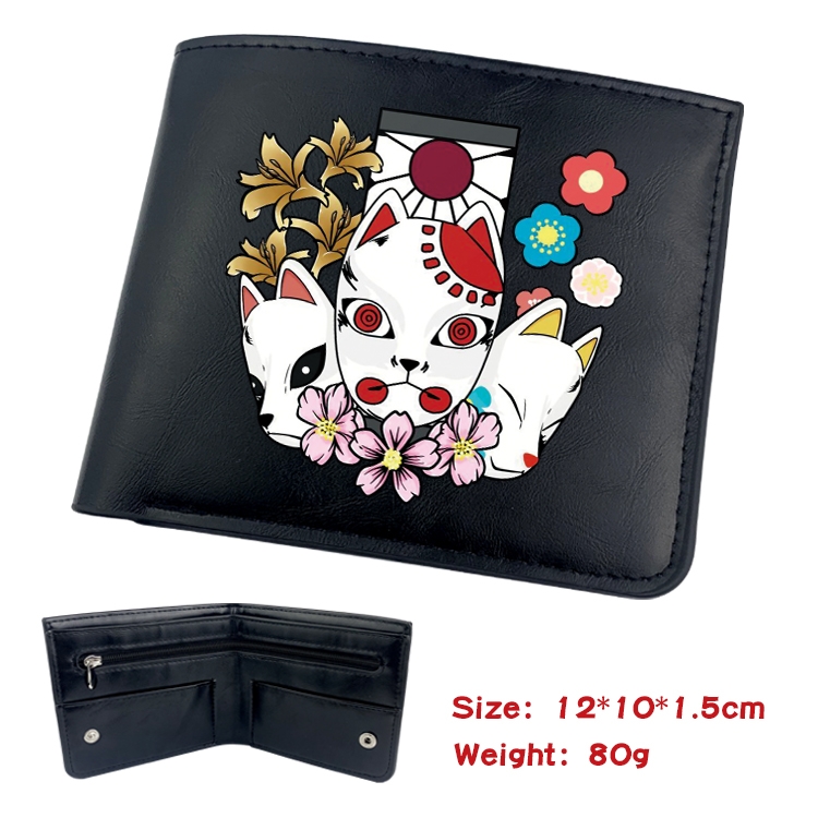 Demon Slayer Kimets Anime inner buckle black leather wallet 12X10X1.5CM