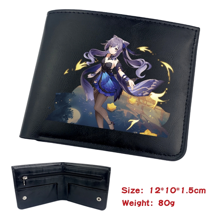 Genshin Impact  Anime inner buckle black leather wallet 12X10X1.5CM
