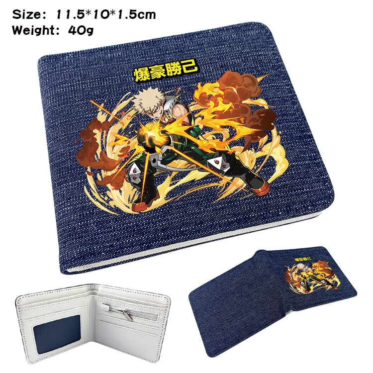 My Hero Academia Anime Peripheral Denim Folding Wallet 11.5X10X1.5CM 40g