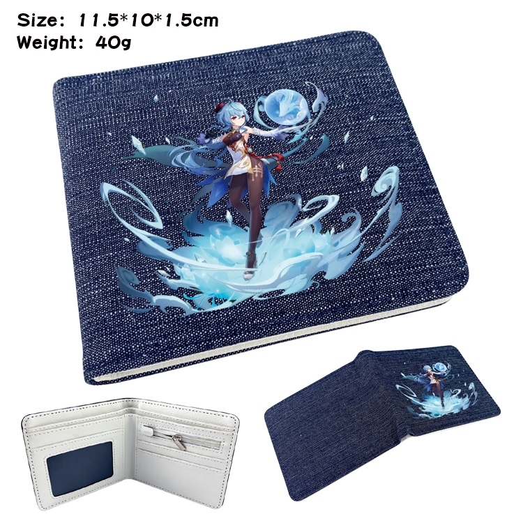 Genshin Impact Anime Peripheral Denim Folding Wallet 11.5X10X1.5CM 40g