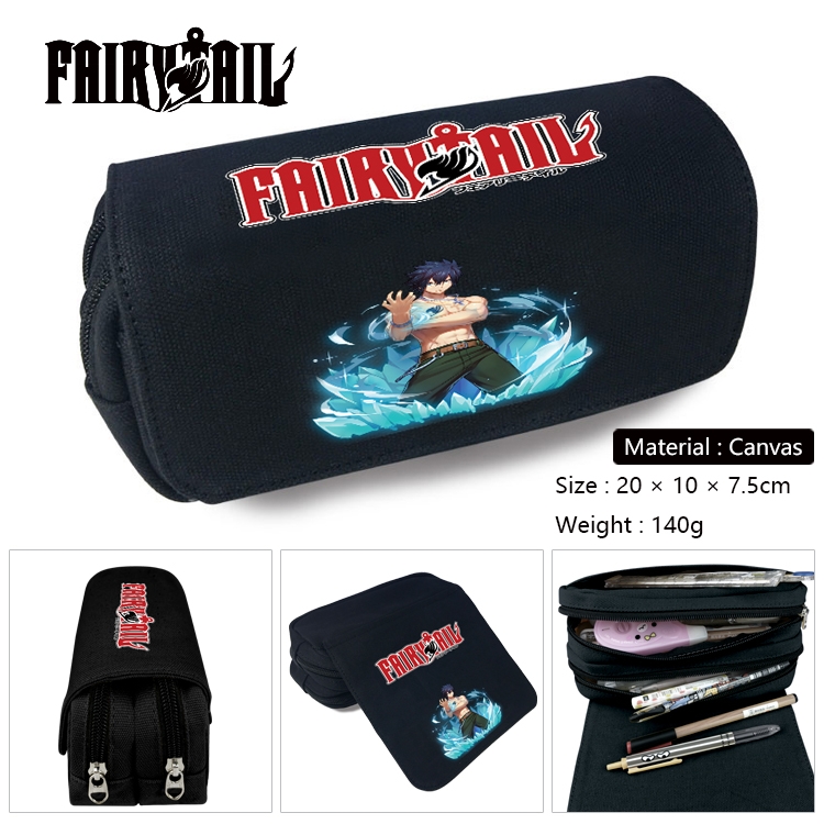  Fairy tail Anime Multi-Function Double Zipper Canvas Cosmetic Bag Pen Case 20x10x7.5cm