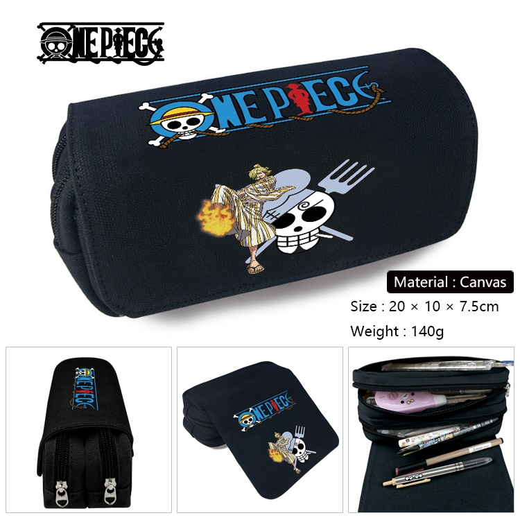 One Piece Anime Multi-Function Double Zipper Canvas Cosmetic Bag Pen Case 20x10x7.5cm