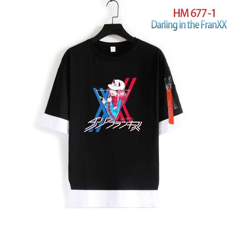 DARLING in the FRANX Cotton Crew Neck Fake Two-Piece Short Sleeve T-Shirt from S to 4XL  HM 677 1