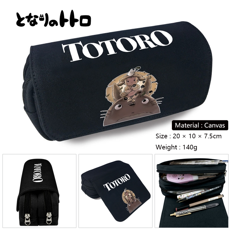 TOTORO Anime Multi-Function Double Zipper Canvas Cosmetic Bag Pen Case 20x10x7.5cm