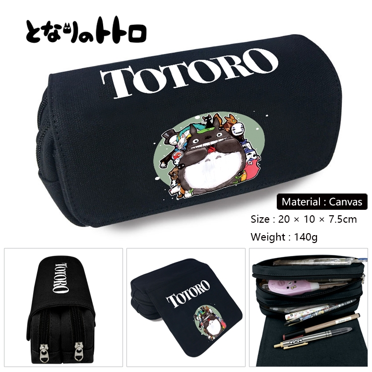 TOTORO Anime Multi-Function Double Zipper Canvas Cosmetic Bag Pen Case 20x10x7.5cm