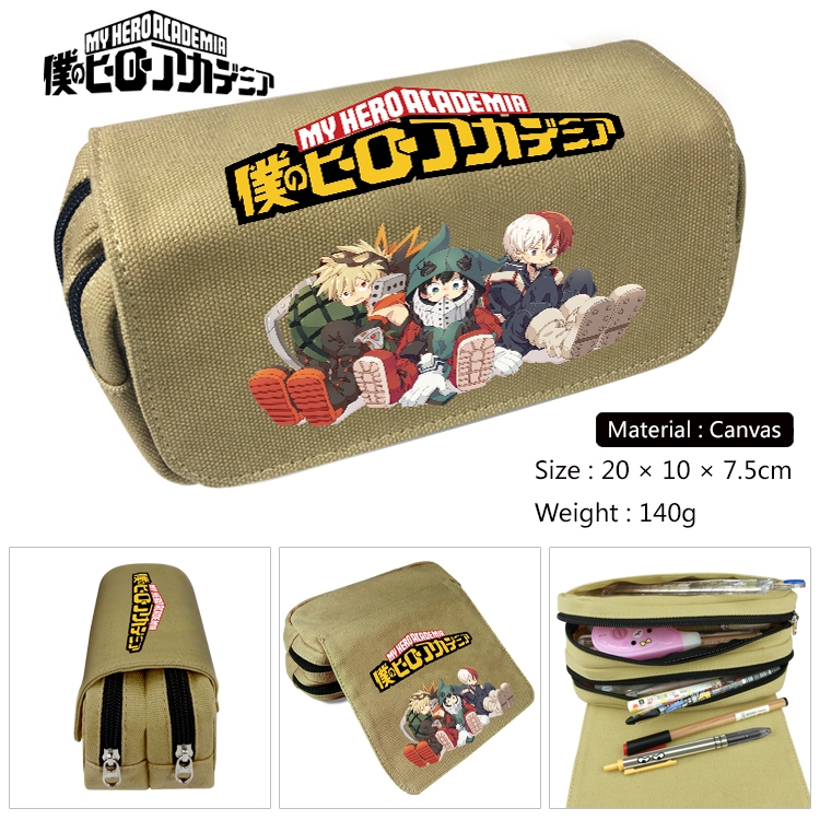 My Hero Academia Anime Multi-Function Double Zipper Canvas Cosmetic Bag Pen Case 20x10x7.5cm