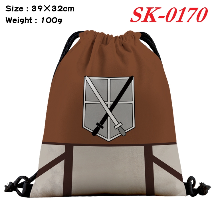 Shingeki no Kyojin cartoon Waterproof Nylon Full Color Drawstring Pocket 39x32cm  SK-0170