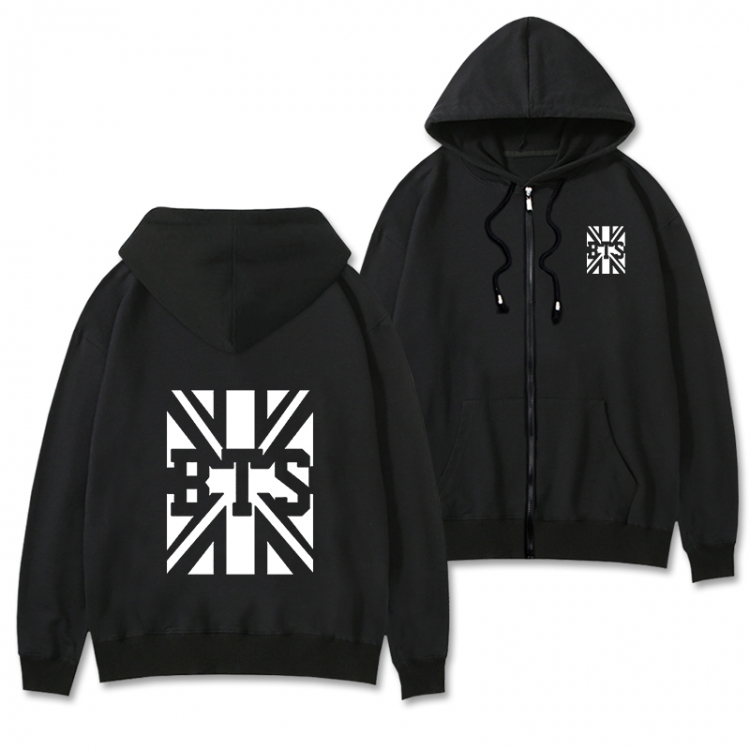 BTS Black Hooded Thick Zip Jacket Sweatshirt from S to 3XL