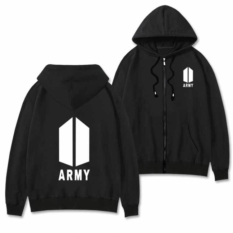 BTS Black Hooded Thick Zip Jacket Sweatshirt from S to 3XL