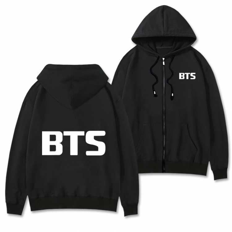 BTS Black Hooded Thick Zip Jacket Sweatshirt from S to 3XL