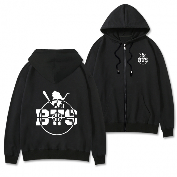 BTS Black Hooded Thick Zip Jacket Sweatshirt from S to 3XL