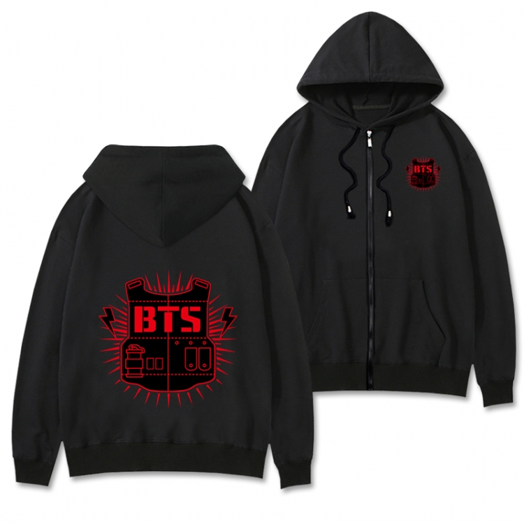 BTS Black Hooded Thick Zip Jacket Sweatshirt from S to 3XL