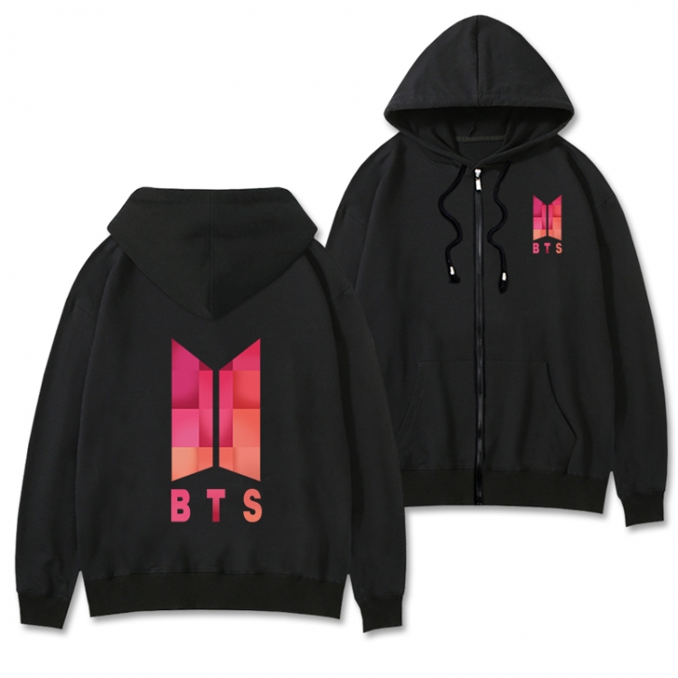 BTS Black Hooded Thick Zip Jacket Sweatshirt from S to 3XL