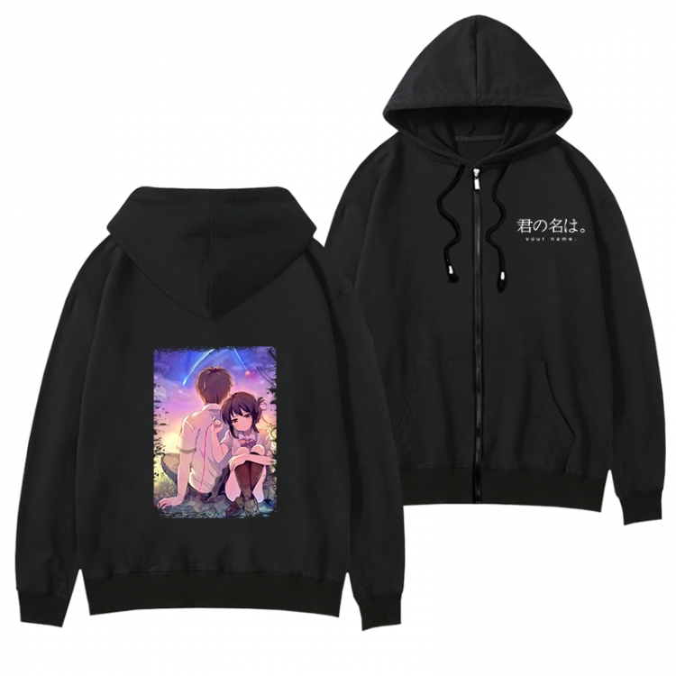 Your Name  Black Hooded Thick Zip Jacket Sweatshirt from S to 3XL