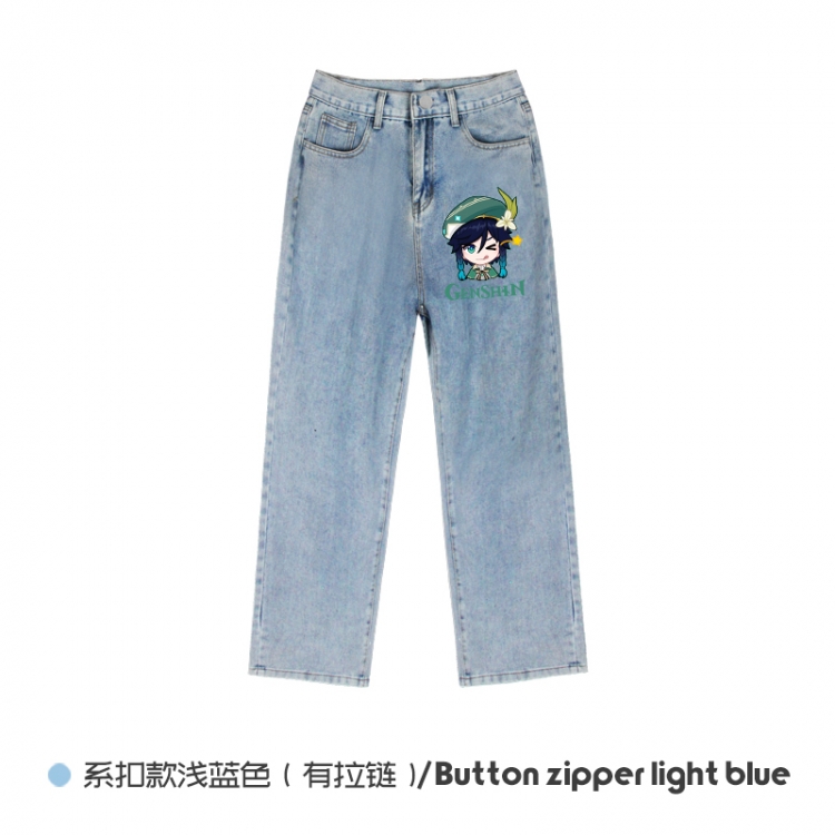 Genshin Impact Elasticated No-Zip Denim Trousers from M to 3XL NZCK03-6