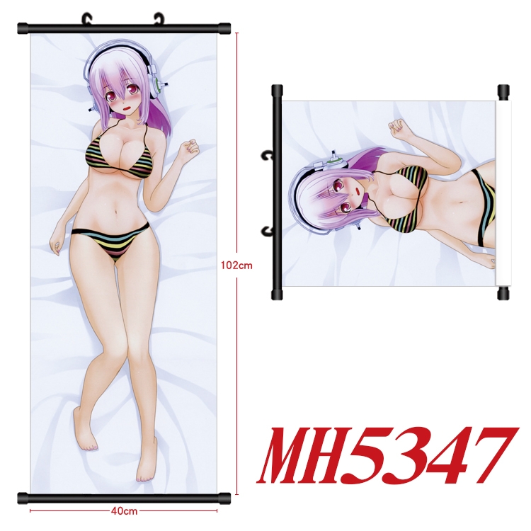 Super Sonico Anime black Plastic rod Cloth painting Wall Scroll 40X102CM MH5347