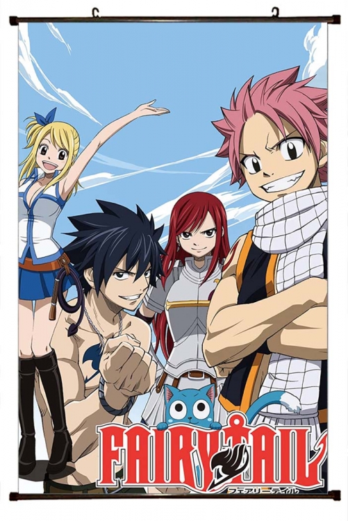 Fairy tail Anime black Plastic rod Cloth painting Wall Scroll 60X90CM  Y2-65