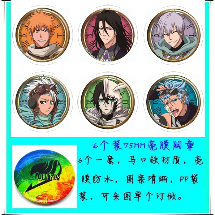 Bleach Anime round Badge Bright film badge Brooch 75mm a set of 6
