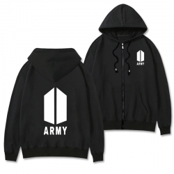 BTS Black Hooded Thick Zip Jac...