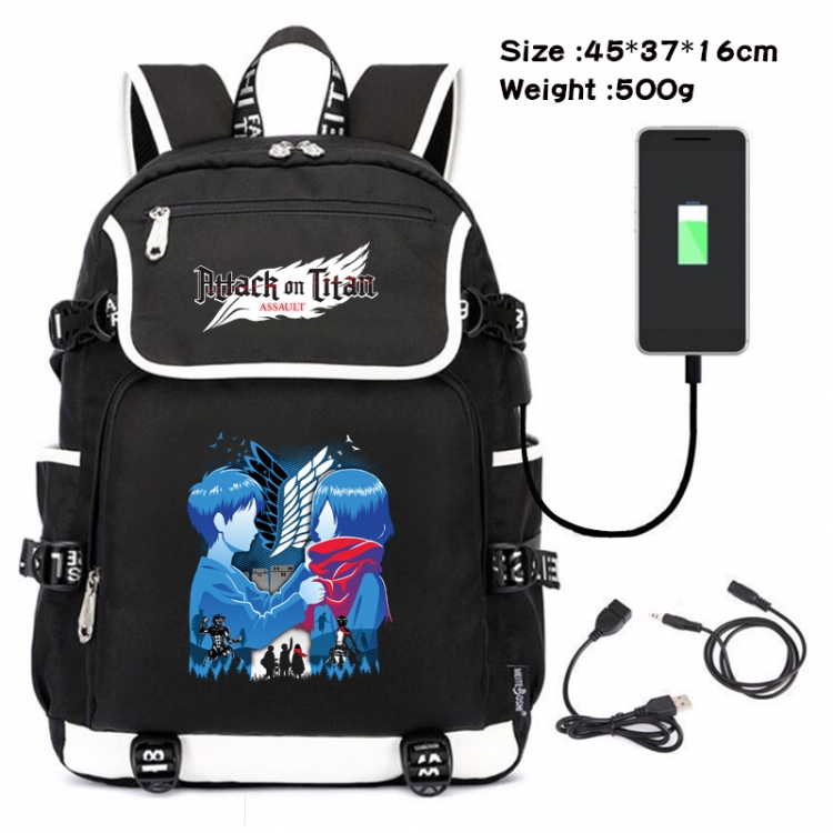 Shingeki no Kyojin Anime Flip Data Cable Backpack School Bag 45X37X16CM