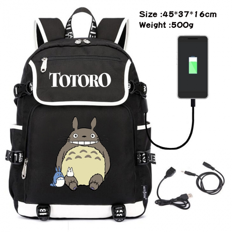 TOTORO Anime Flip Data Cable Backpack School Bag 45X37X16CM