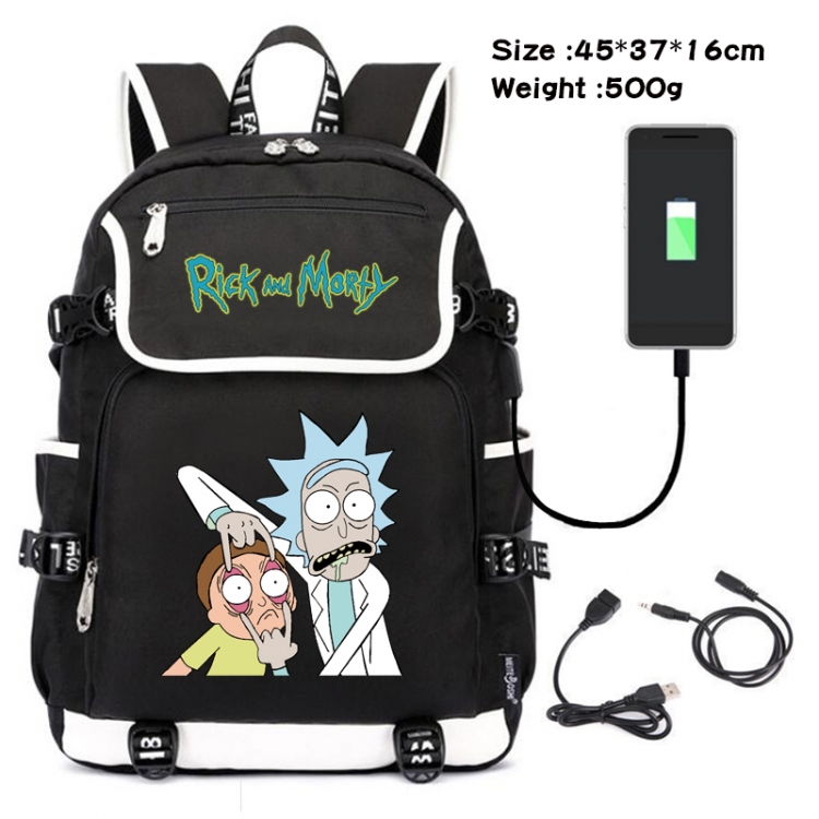Rick and Morty Anime Flip Data Cable Backpack School Bag 45X37X16CM