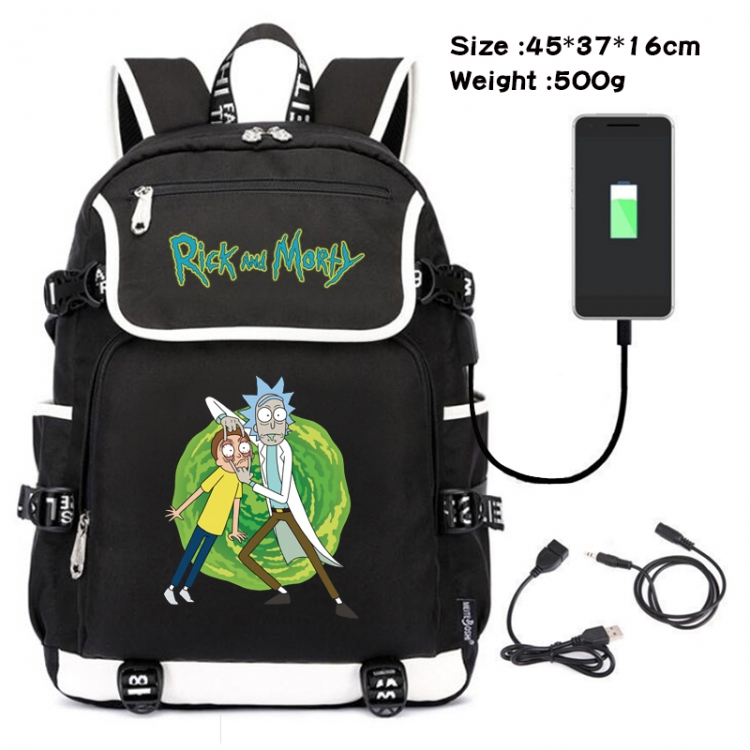 Rick and Morty Anime Flip Data Cable Backpack School Bag 45X37X16CM