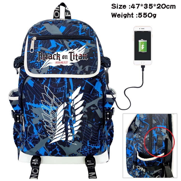 Shingeki no Kyojin Anime Camouflage Flip Data Cable Backpack School Bag 47x35x20cm