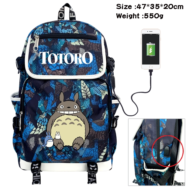 TOTORO Anime Camouflage Flip Data Cable Backpack School Bag 47x35x20cm