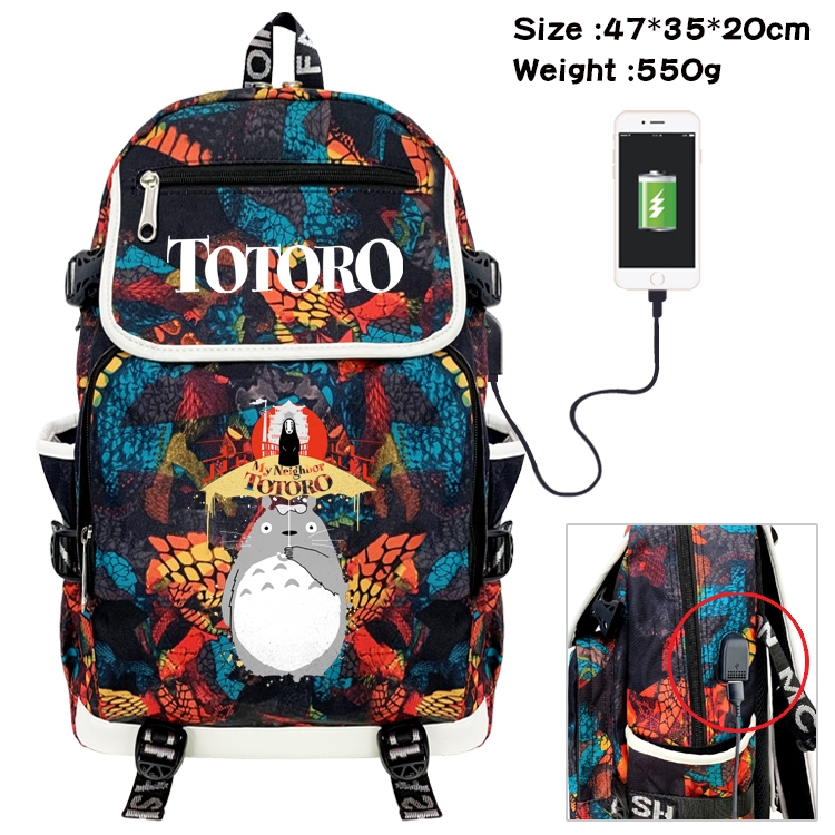 TOTORO Anime Camouflage Flip Data Cable Backpack School Bag 47x35x20cm