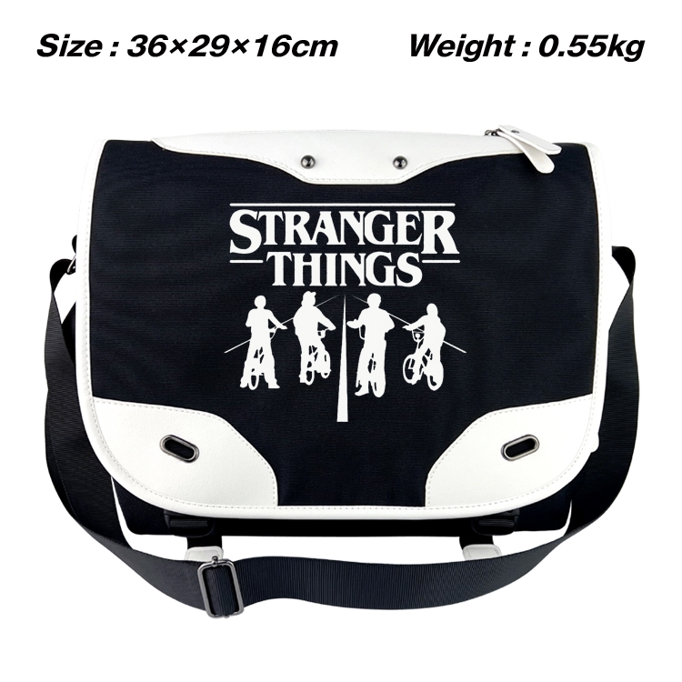 Stranger Things  Black and white anime waterproof nylon shoulder messenger bag schoolbag 36X29X16CM