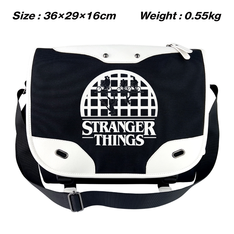 Stranger Things  Black and white anime waterproof nylon shoulder messenger bag schoolbag 36X29X16CM