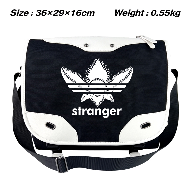 Stranger Things  Black and white anime waterproof nylon shoulder messenger bag schoolbag 36X29X16CM