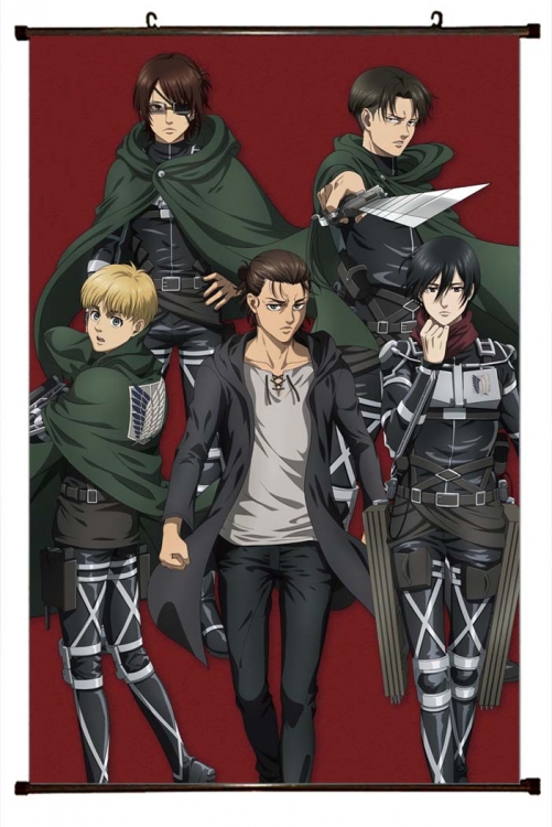 Shingeki no Kyojin Anime black Plastic rod Cloth painting Wall Scroll 60X90CM  J12-283