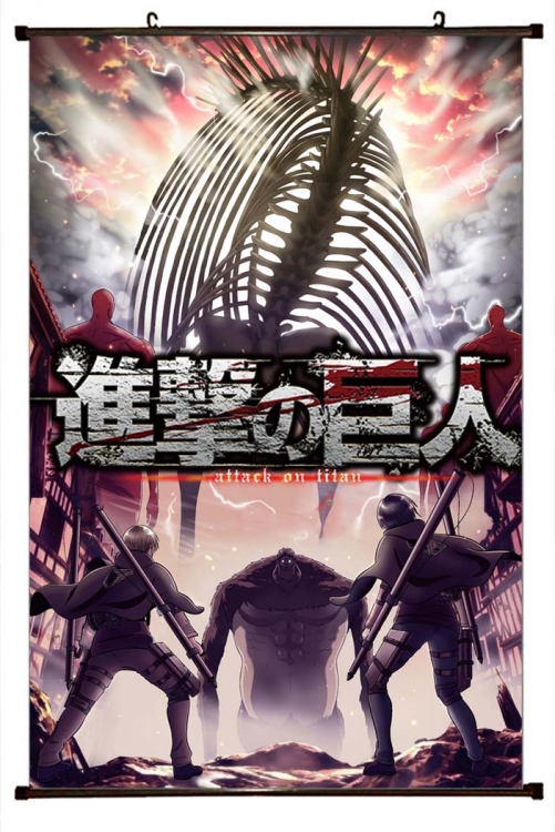 Shingeki no Kyojin Anime black Plastic rod Cloth painting Wall Scroll 60X90CM  J12-301