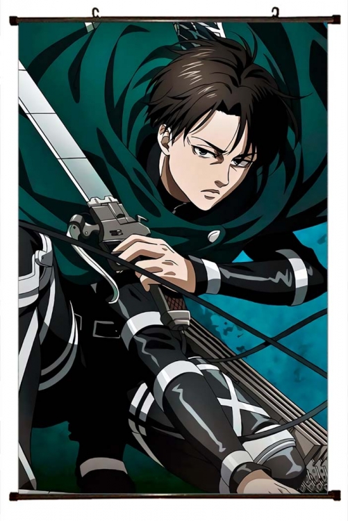 Shingeki no Kyojin Anime black Plastic rod Cloth painting Wall Scroll 60X90CM   J12-359