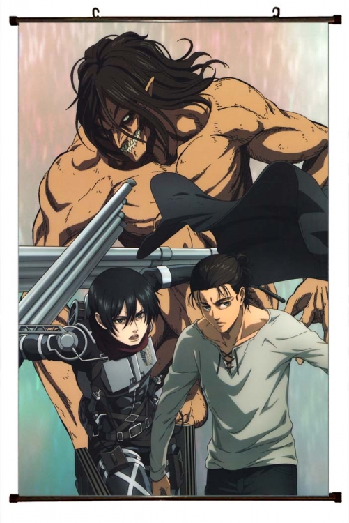 Shingeki no Kyojin Anime black Plastic rod Cloth painting Wall Scroll 60X90CM  J12-327