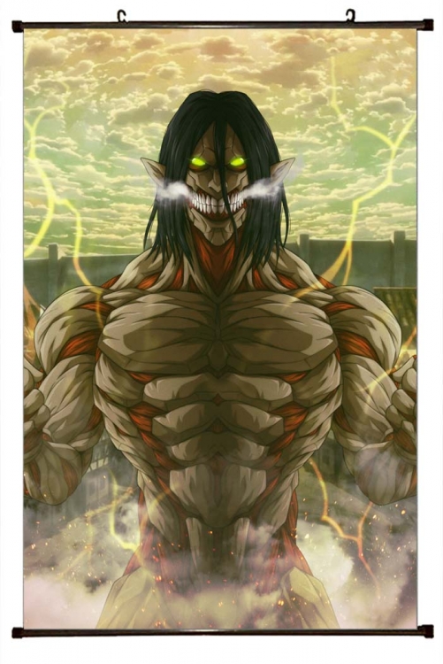 Shingeki no Kyojin Anime black Plastic rod Cloth painting Wall Scroll 60X90CM J12-282