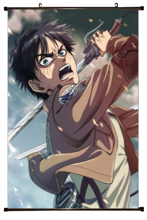 Shingeki no Kyojin Anime black Plastic rod Cloth painting Wall Scroll 60X90CM J12-355