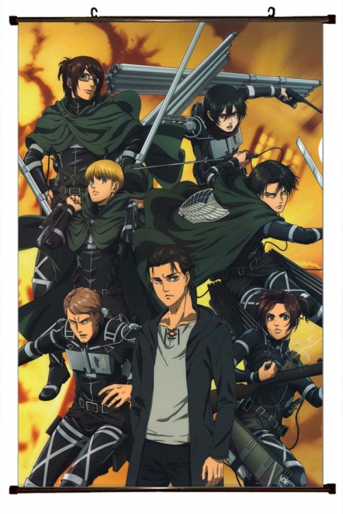 Shingeki no Kyojin Anime black Plastic rod Cloth painting Wall Scroll 60X90CM  J12-323